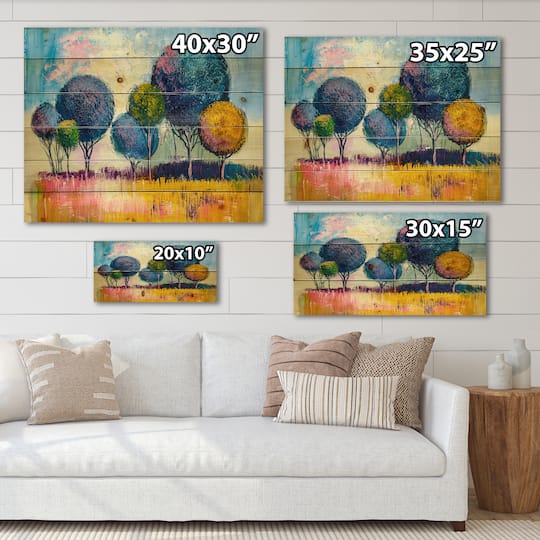 Designart - Autumn Fantasy Trees III - Modern Print on Natural Pine Wood